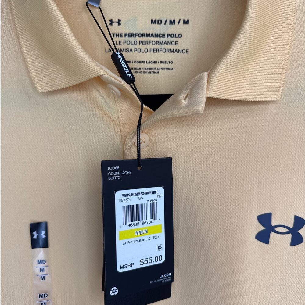 NWT Under Armour Performance 3.0 Golf Yellow Polo Mens Size Medium (1377374-792) - Picture 4 of 8